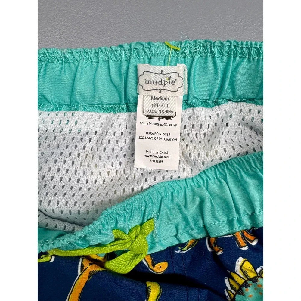 Mud Pie Boys Dinosaur Swim Trunks Navy Blue UPF 50+ Mesh Lined Shorts 2T-3T‎ NEW